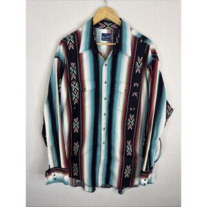 Vintage Wrangler Western Shirt Men XXXLT Tall Aztec Serape Stripe Snap 3XLT